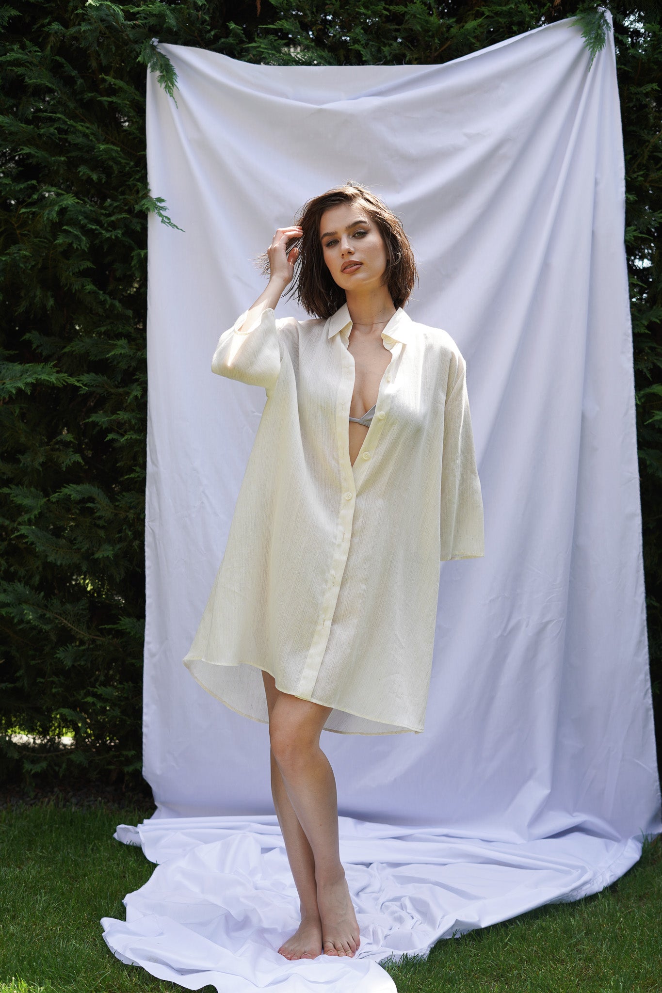 Beige summer shirt dresses