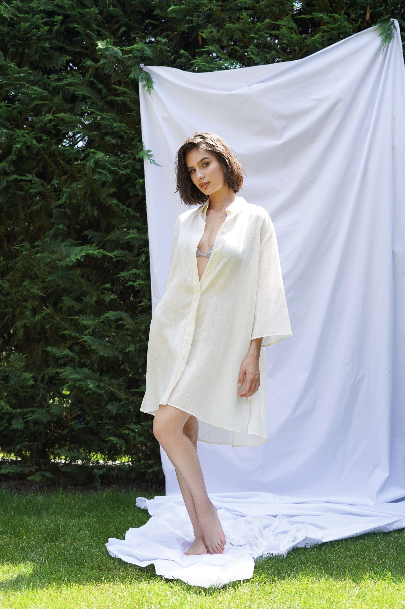 Beige summer shirt dresses